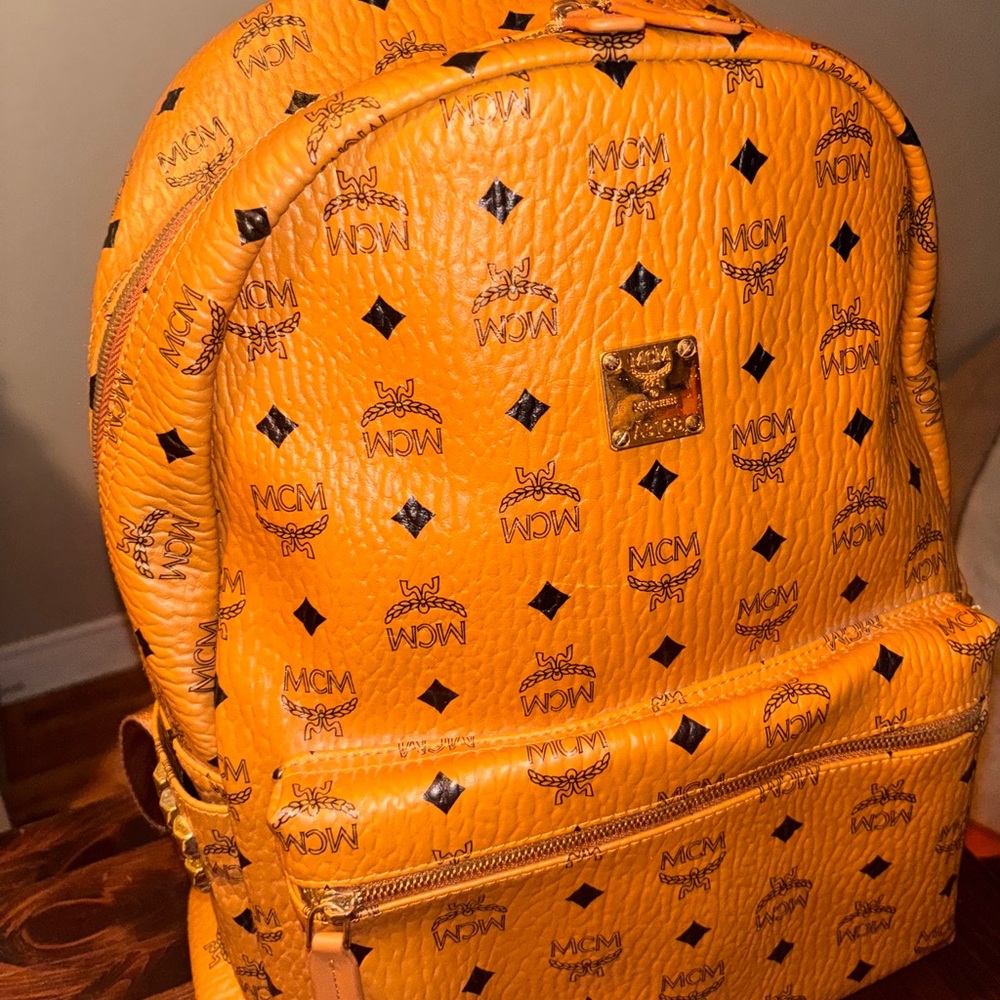 MCM Vibrant Orange Logo Backpack